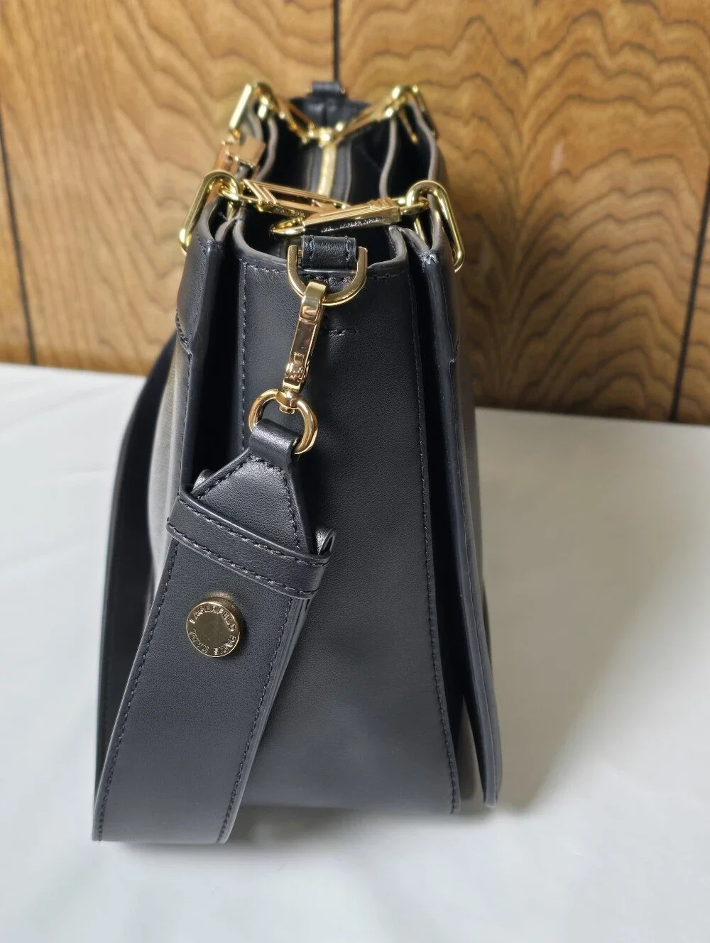 Karl Lagerfeld Black Leather Top-Handle Crossbody Bag